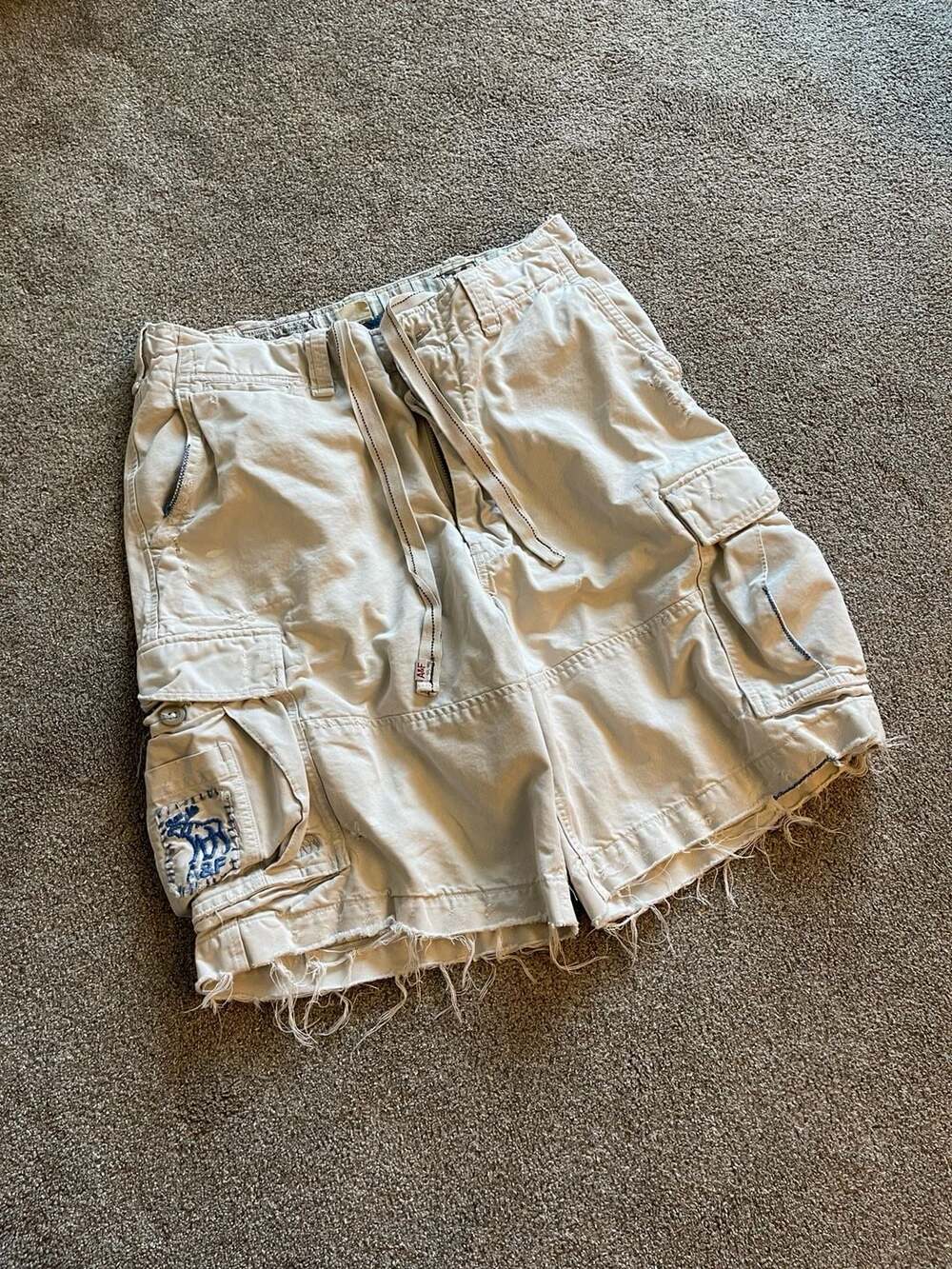 Abercrombie And Fitch Cargo Paratrooper Cargo Shorts Size 34 Beige Distressed Y2